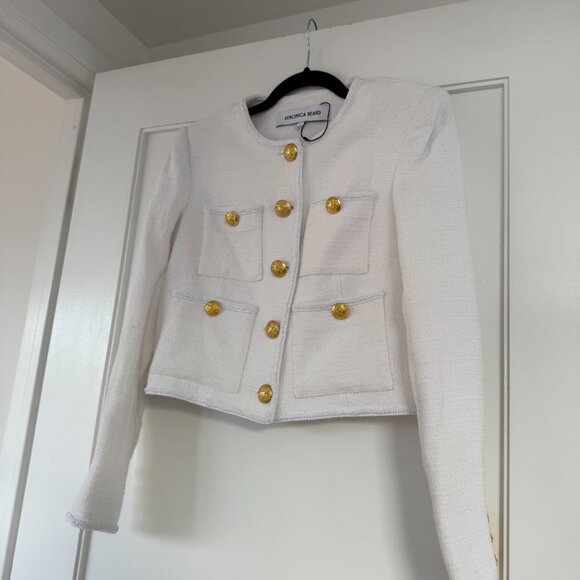 Veronica Beard Ferazia Textured Jacket In Ecru Sz 4 Collarless Button Front - Picture 4 of 9